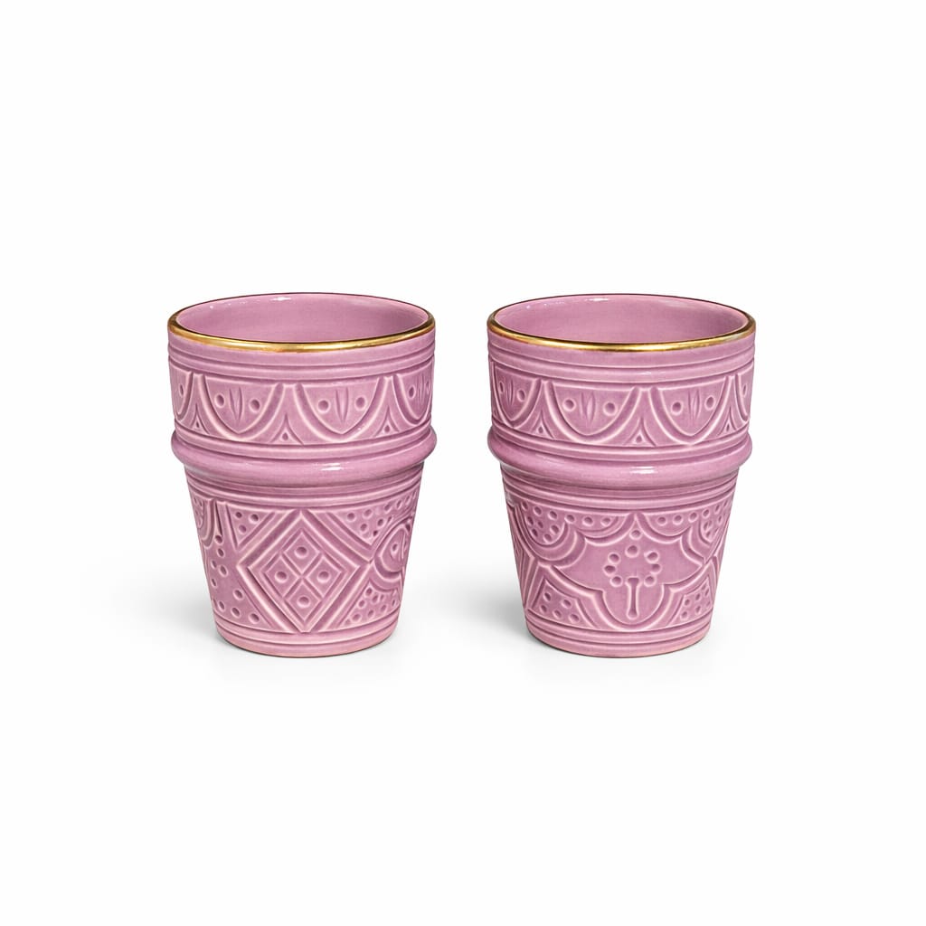 Large Ceramic Beldi Cup Gold Impression Set of 2