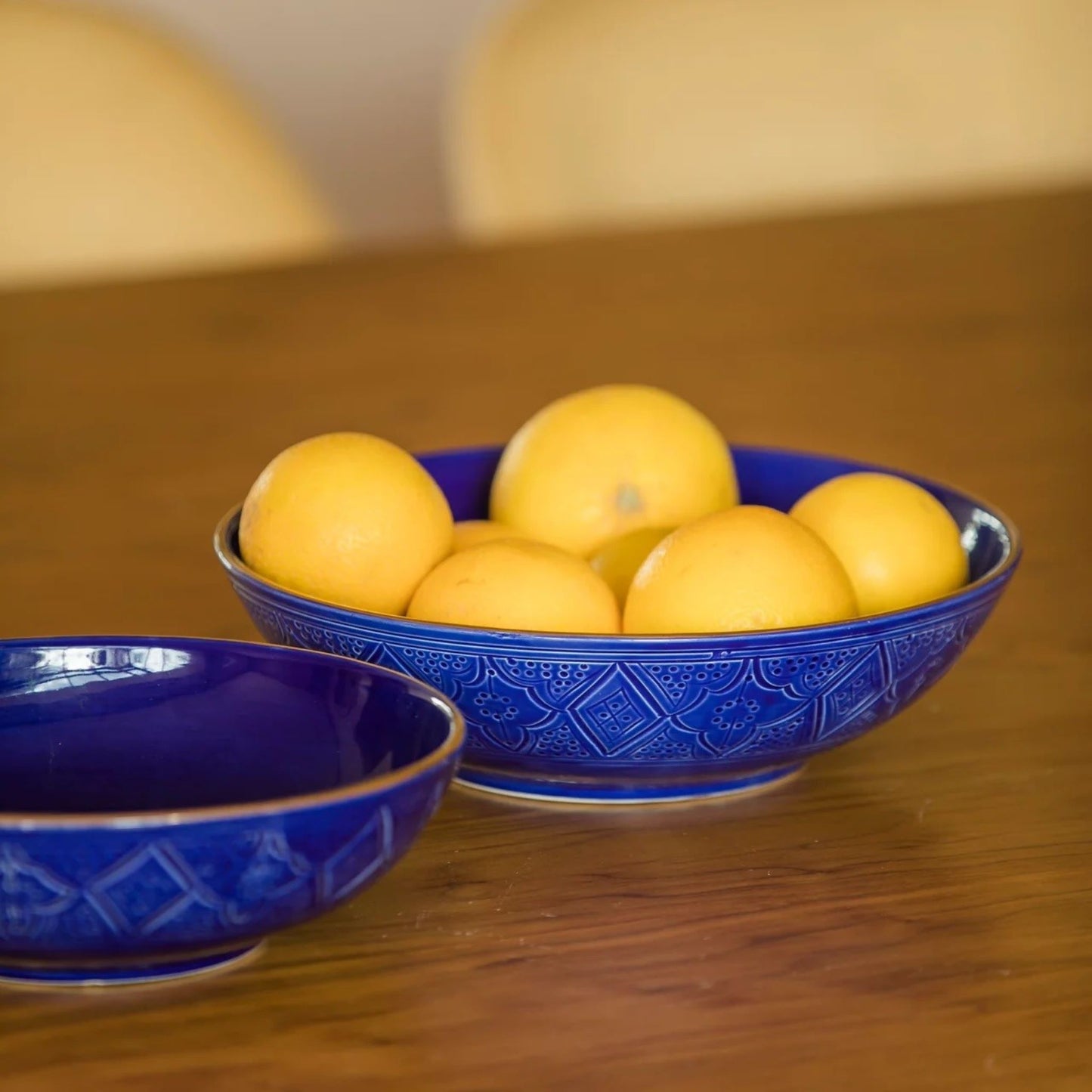 Salad Ceramic Bowl Gold Impression Majorelle Blue
