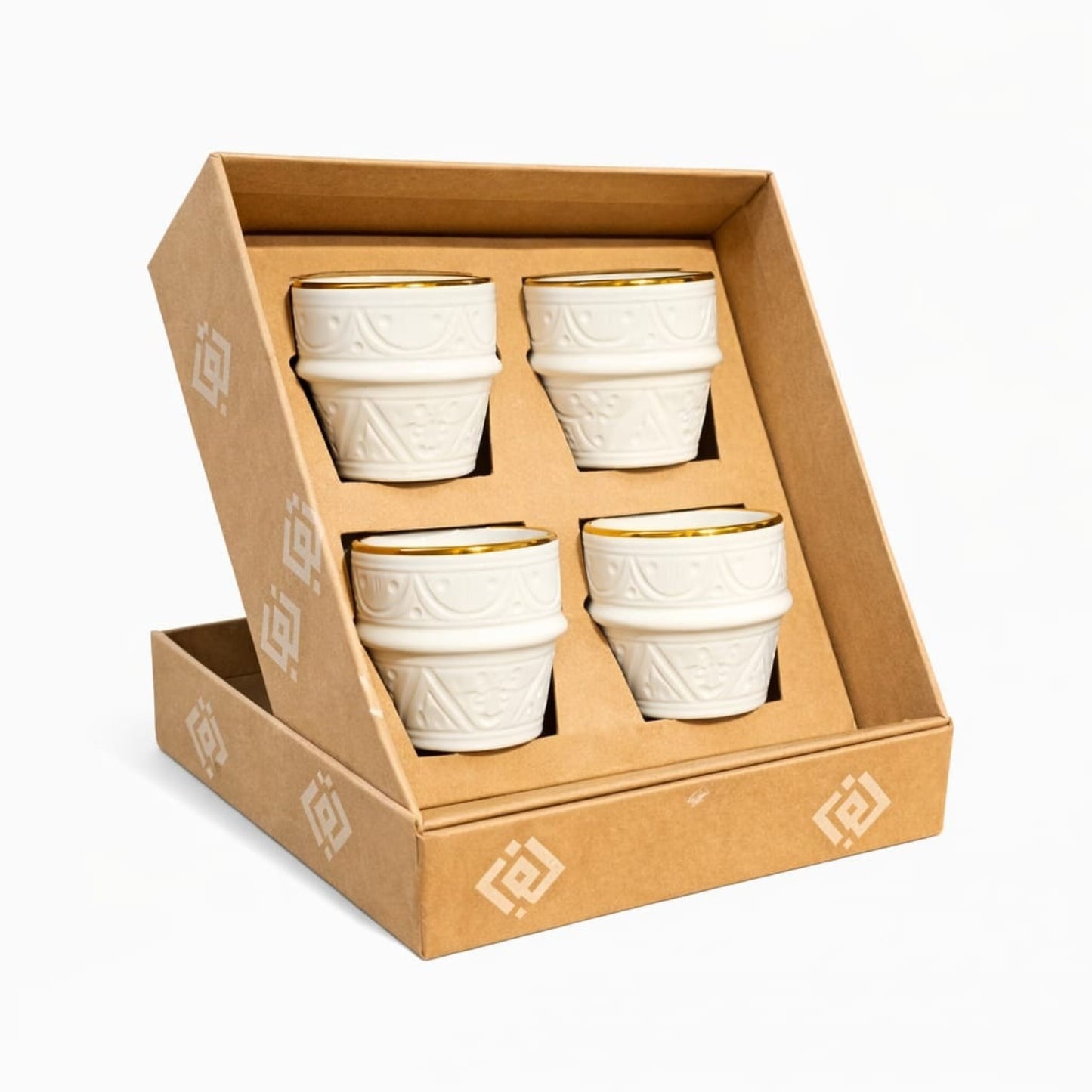 Box Of 4 Espresso Cups White Gold Impression