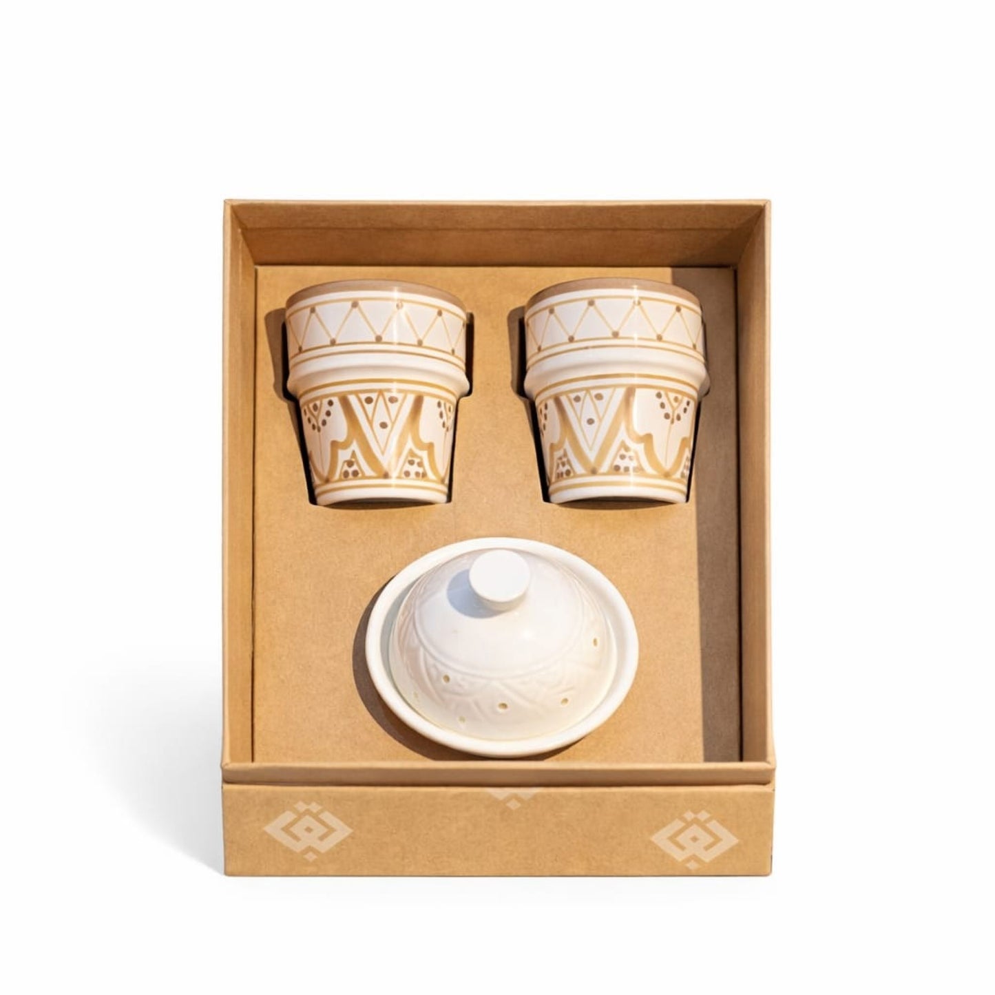 Beldi Gold Butter Dish with 2 Medium Sahara Cups Gift Set