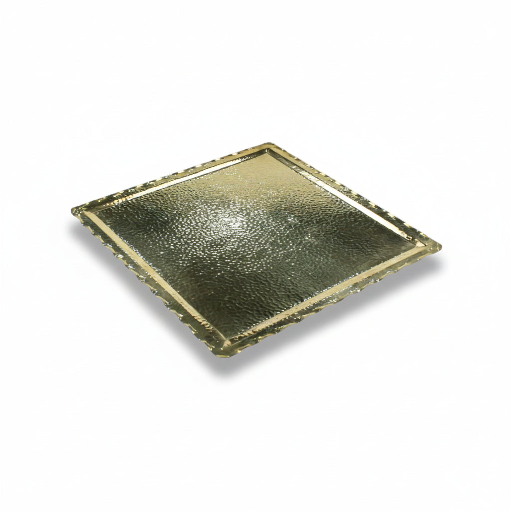 Elegant brass zigzag tray with hammered texture and gold color, perfect for decorative and functional use. Size L 46 x W 48 x H 1.7 cm.