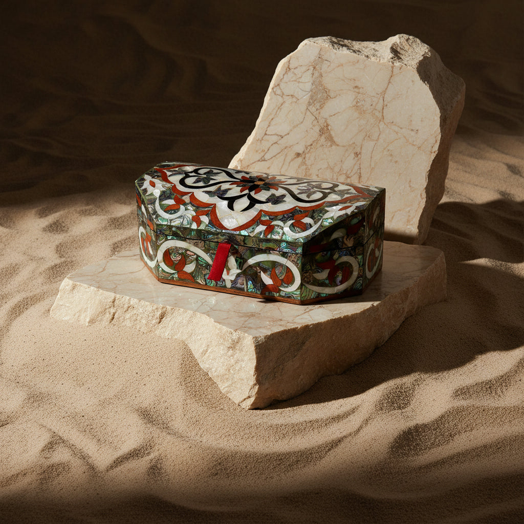 Wooden Jewelry Box Sadaf Floral Engraved