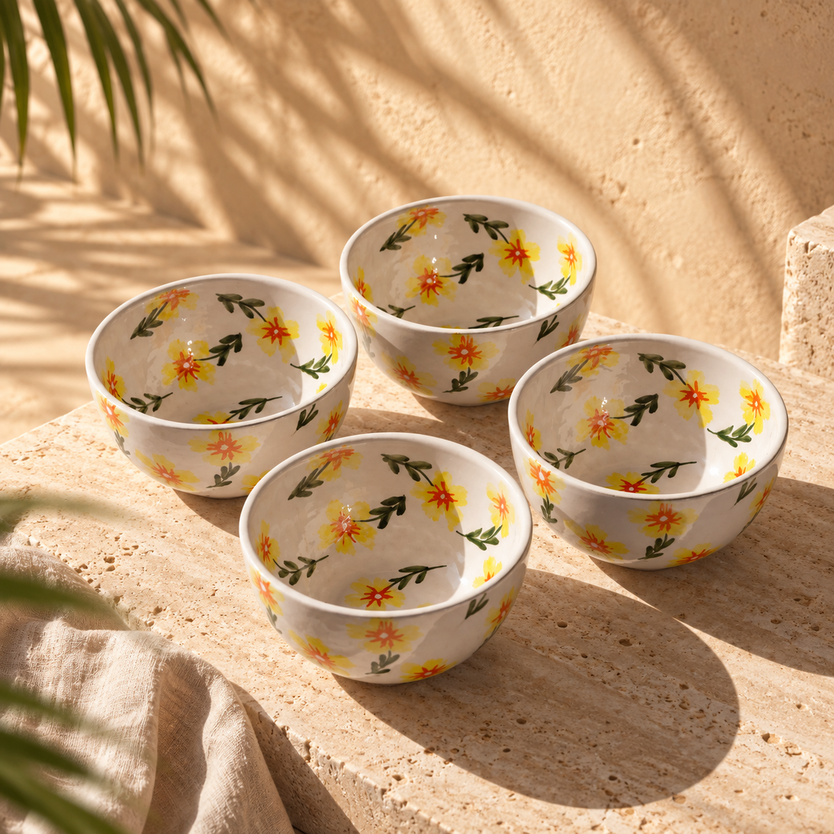 Yellow Flowers Salad Bowl Set of 4