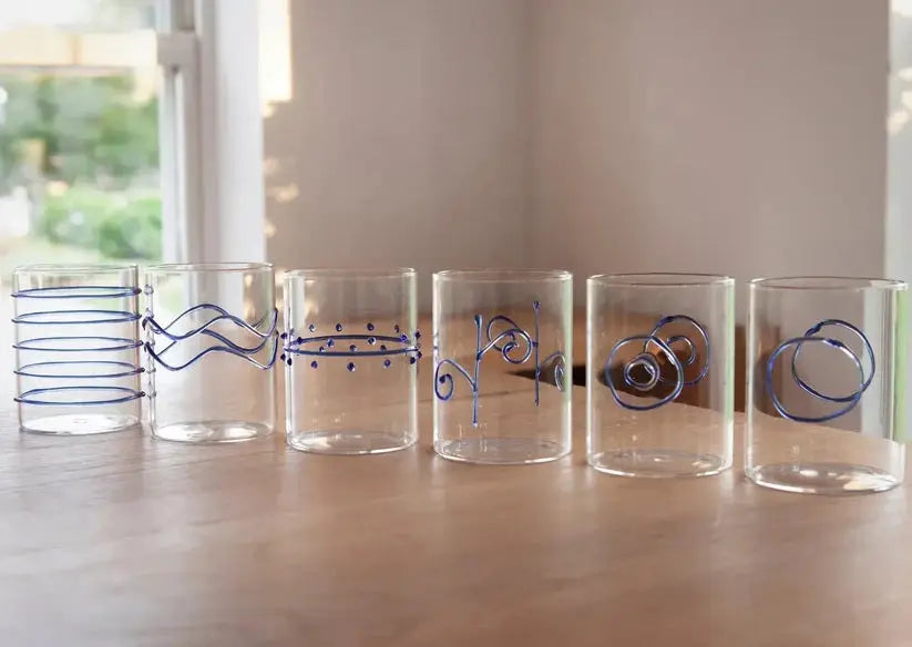 Deco Water Glass Blue Assorted Set of 6 Ichendorf