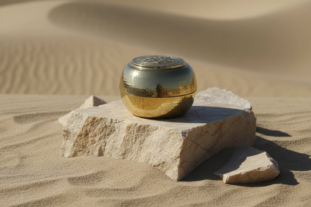 Engraved Gold Brass Box Tall