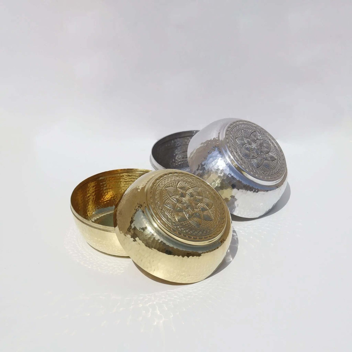 Engraved Gold Brass Box with intricate engravings on lid, luxury home decor accessory showcasing elegant craftsmanship.