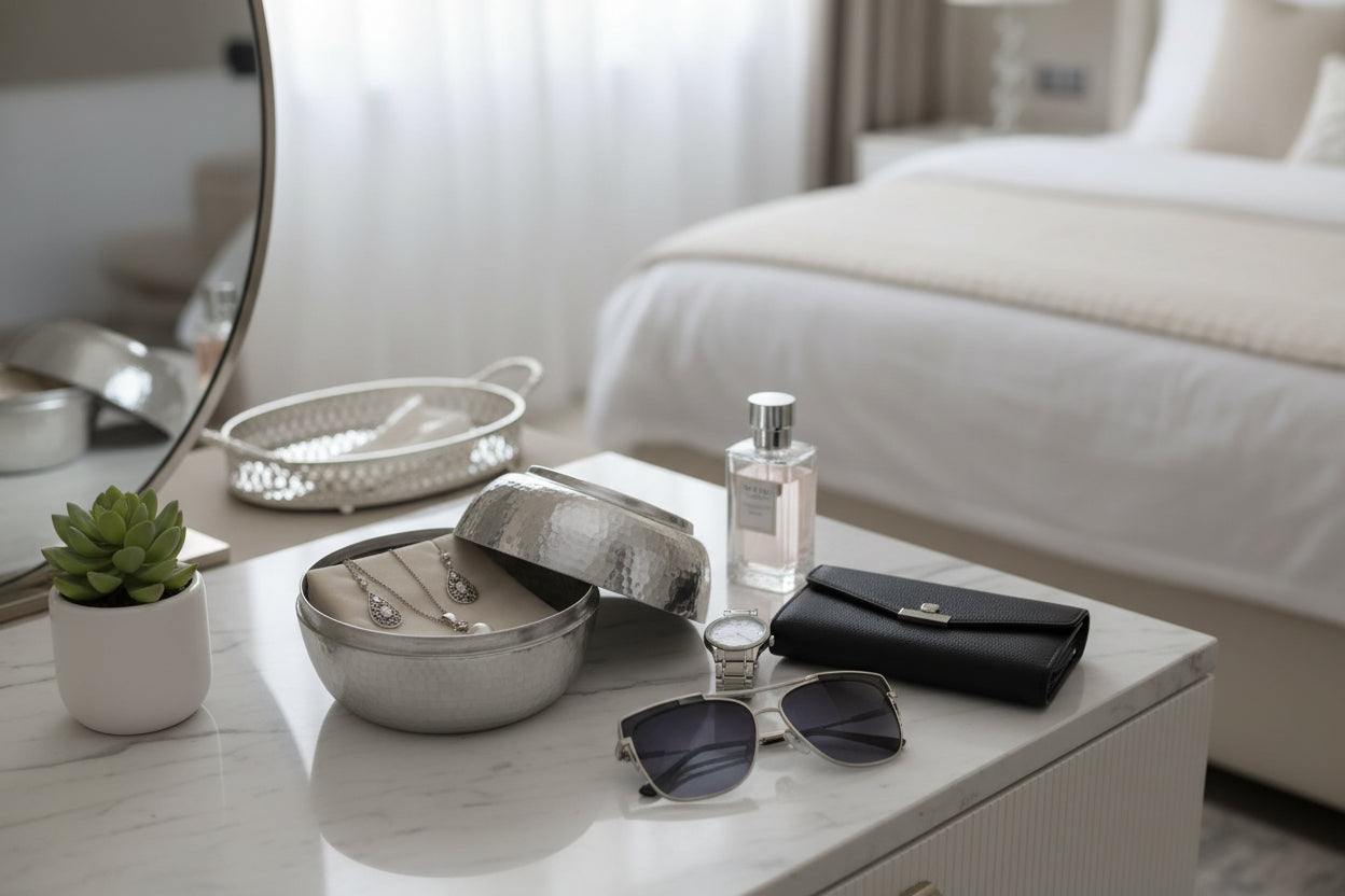 Engraved Silver Box with intricate detail, open to reveal spacious interior, elegant design perfect for decorative or practical use.