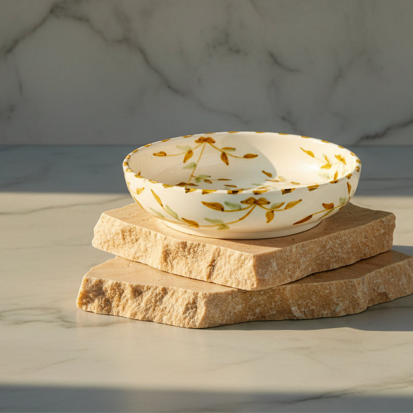 Deep Plate Leaves Gold Ceramic