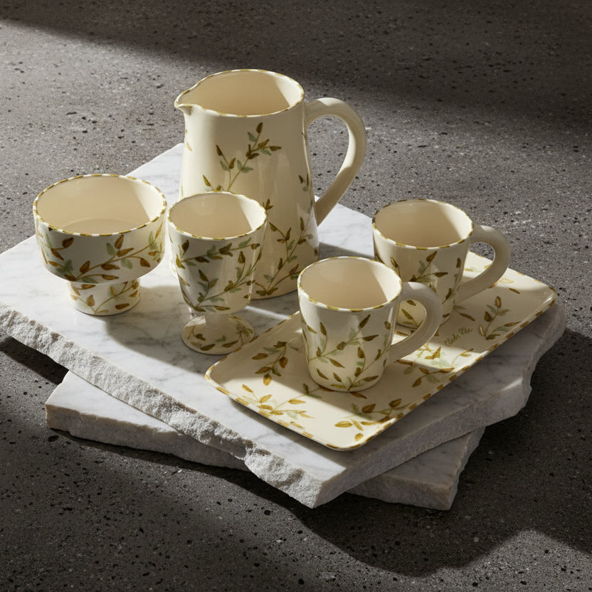 Mug Leaves Gold Ceramic Set of 2