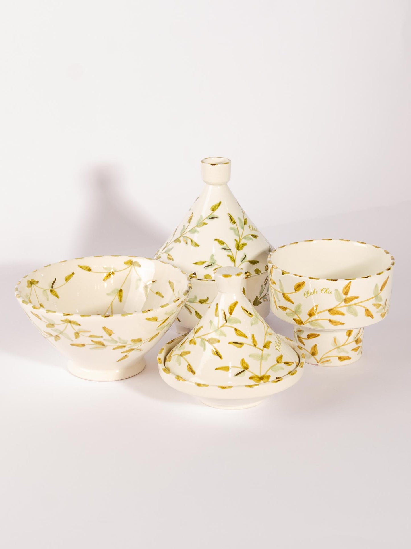 Conical Bowl Leaves Gold Ceramic