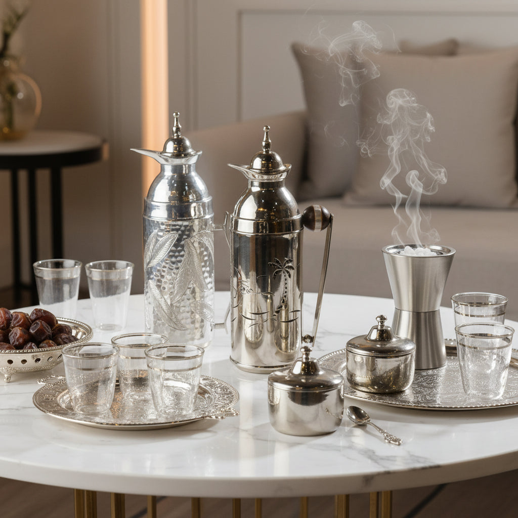 Silver Tea Thermos Camel & Palm Embossed