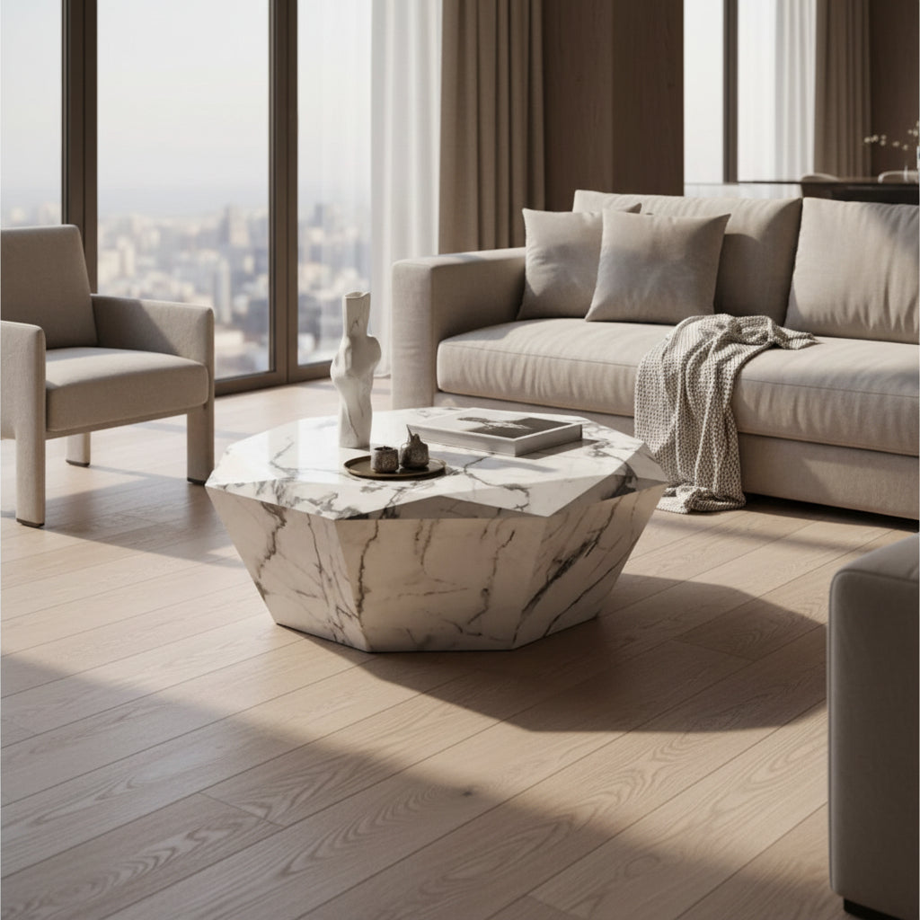 Coffee Table Diamond White Faux Marble Eichholtz