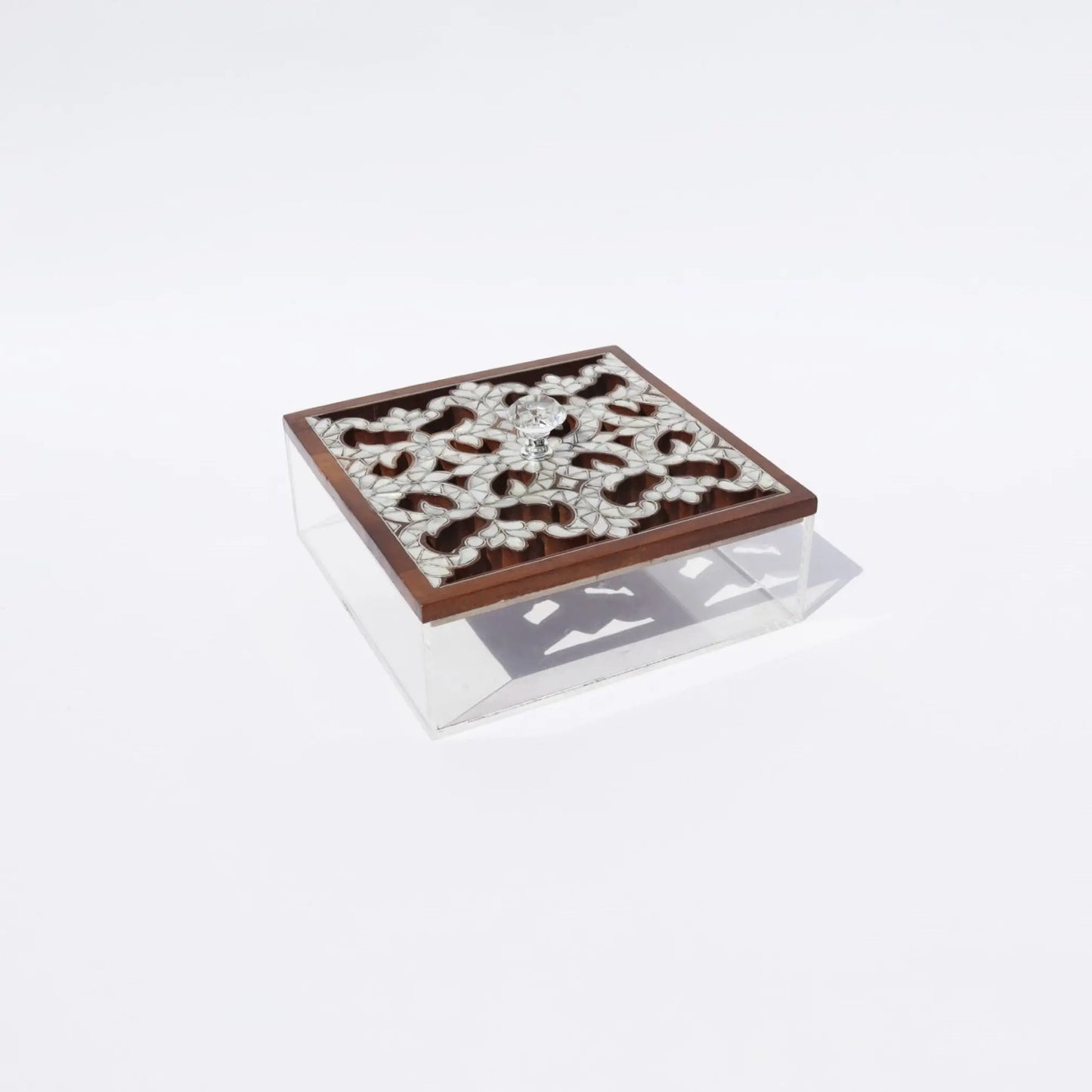 Plexi Box with Floral Sadaf Lid Original Antique