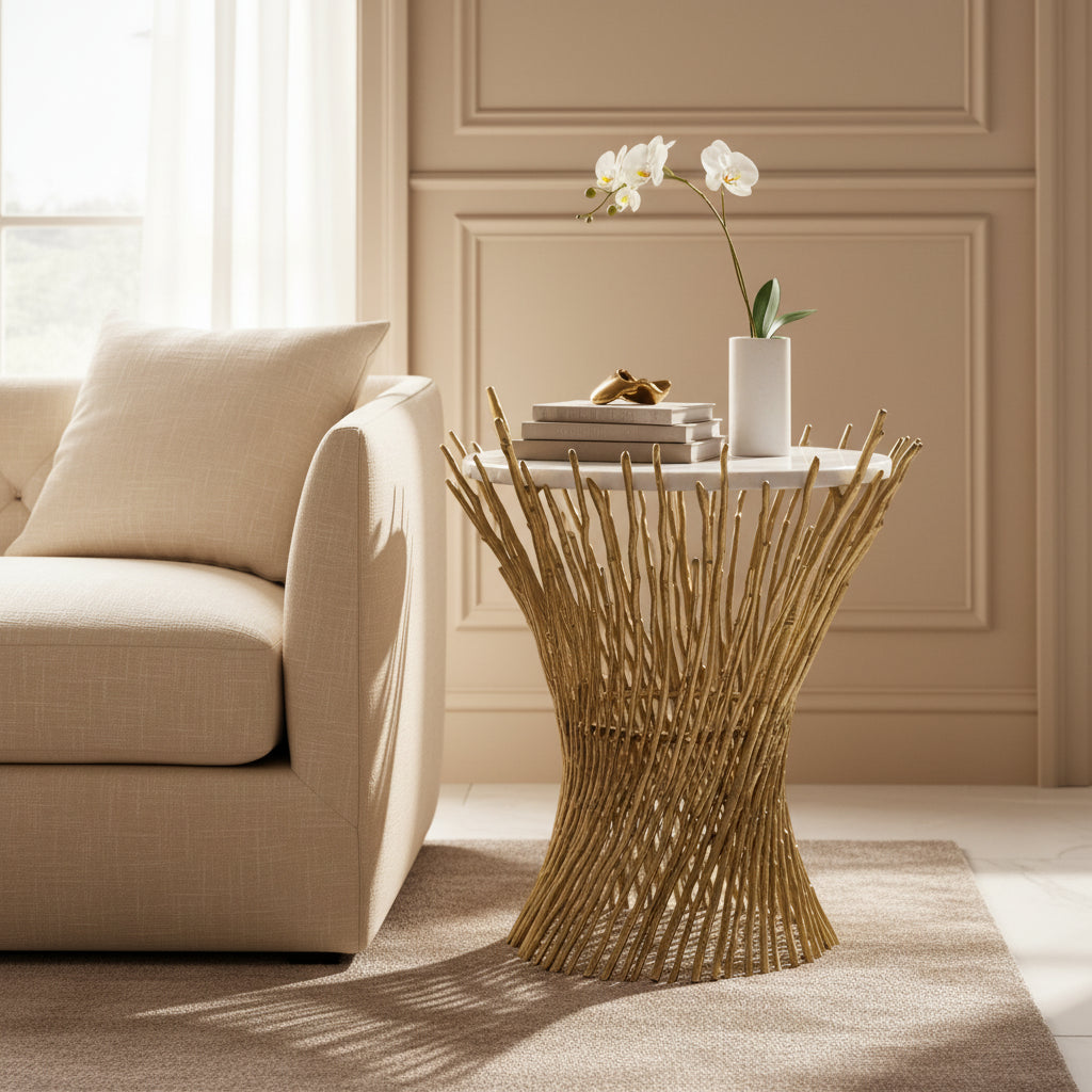 Bonfire Marble Top Table Gold
