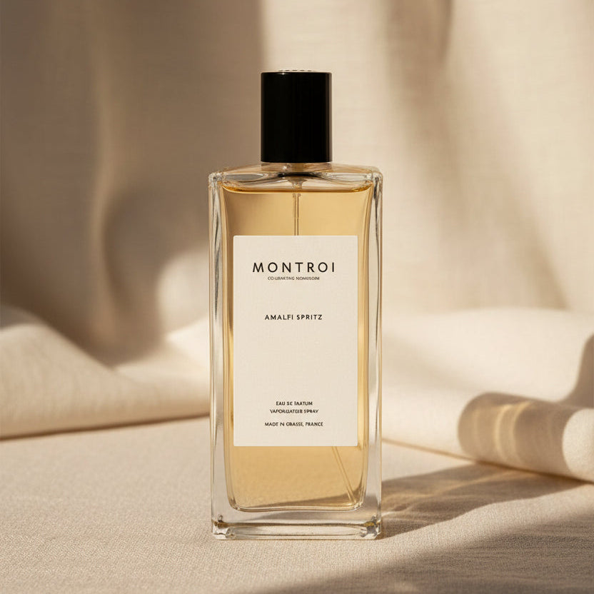 Amalfi Eau de Parfum 100ml bottle showcasing fragrance inspired by Amalfi Coast's citrus and herbs.