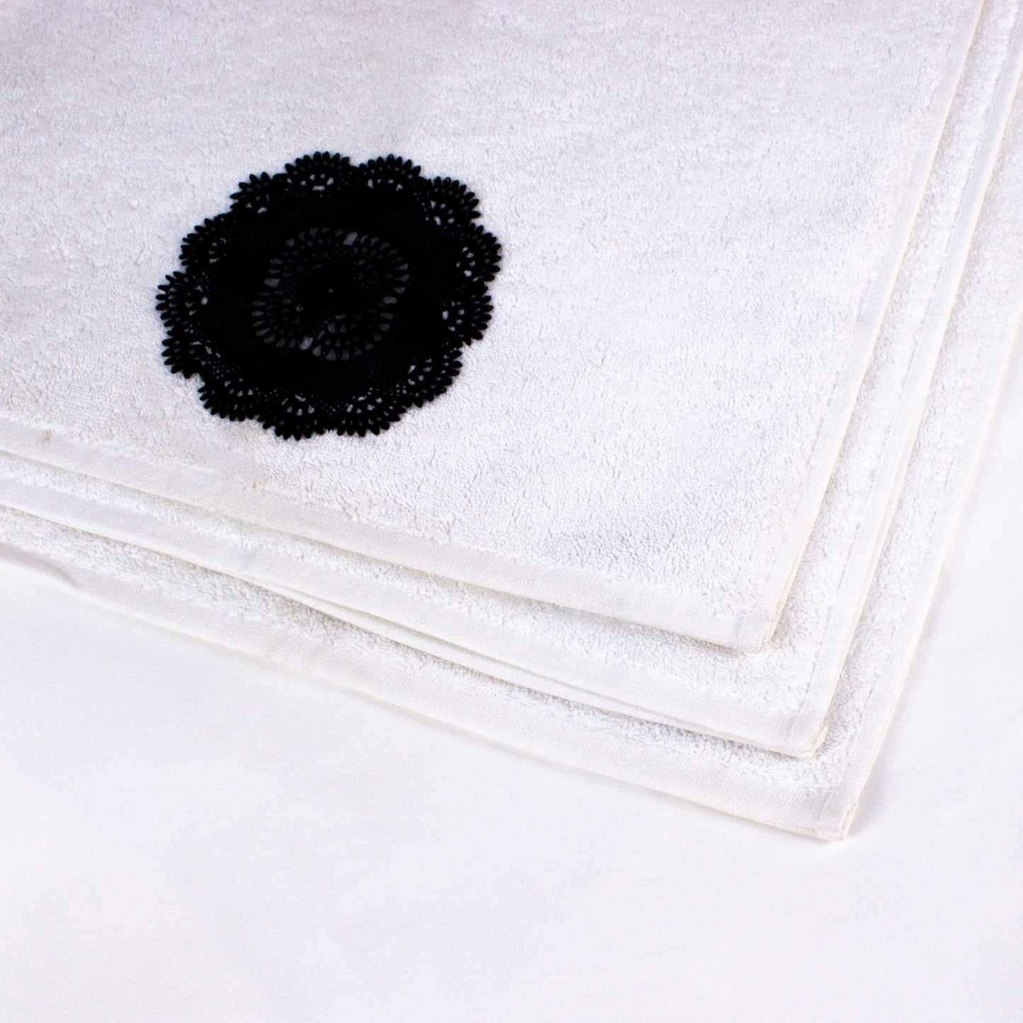 Face Towel White Black Lace Set of 3