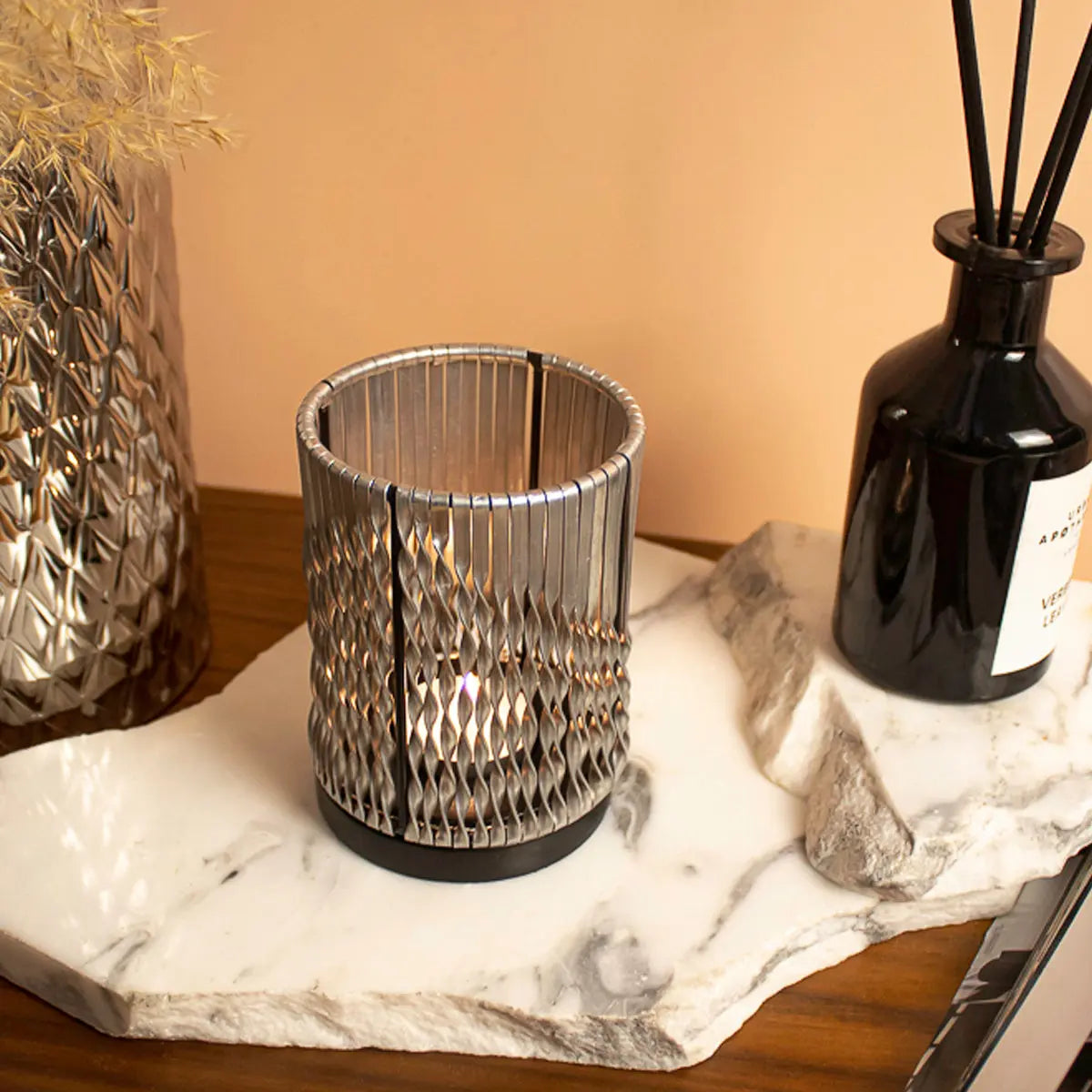 Tea Light Twist Weaving Silver Devi