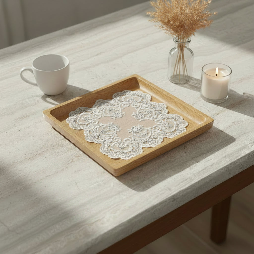 Tray Cloth Net Lace Square Silver Tableware Pieces