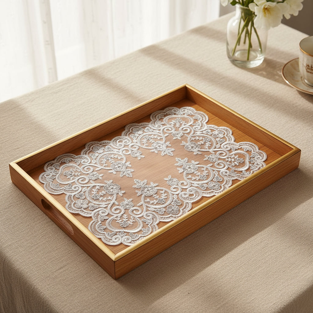 Tray Cloth Net Lace Rectangular Silver Tableware Pieces
