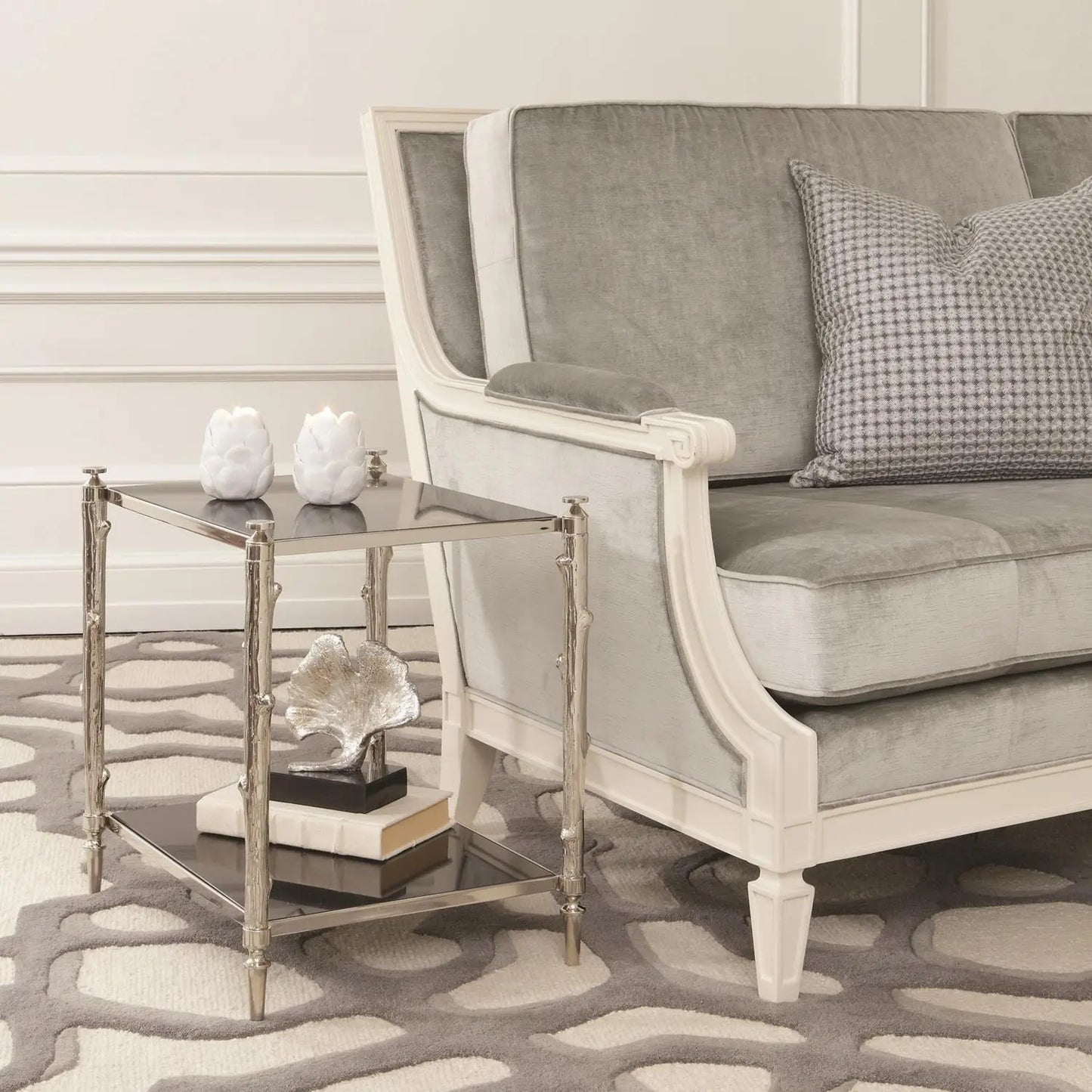 Arbor Side Table Nickel and Black Marble Furniture Pieces