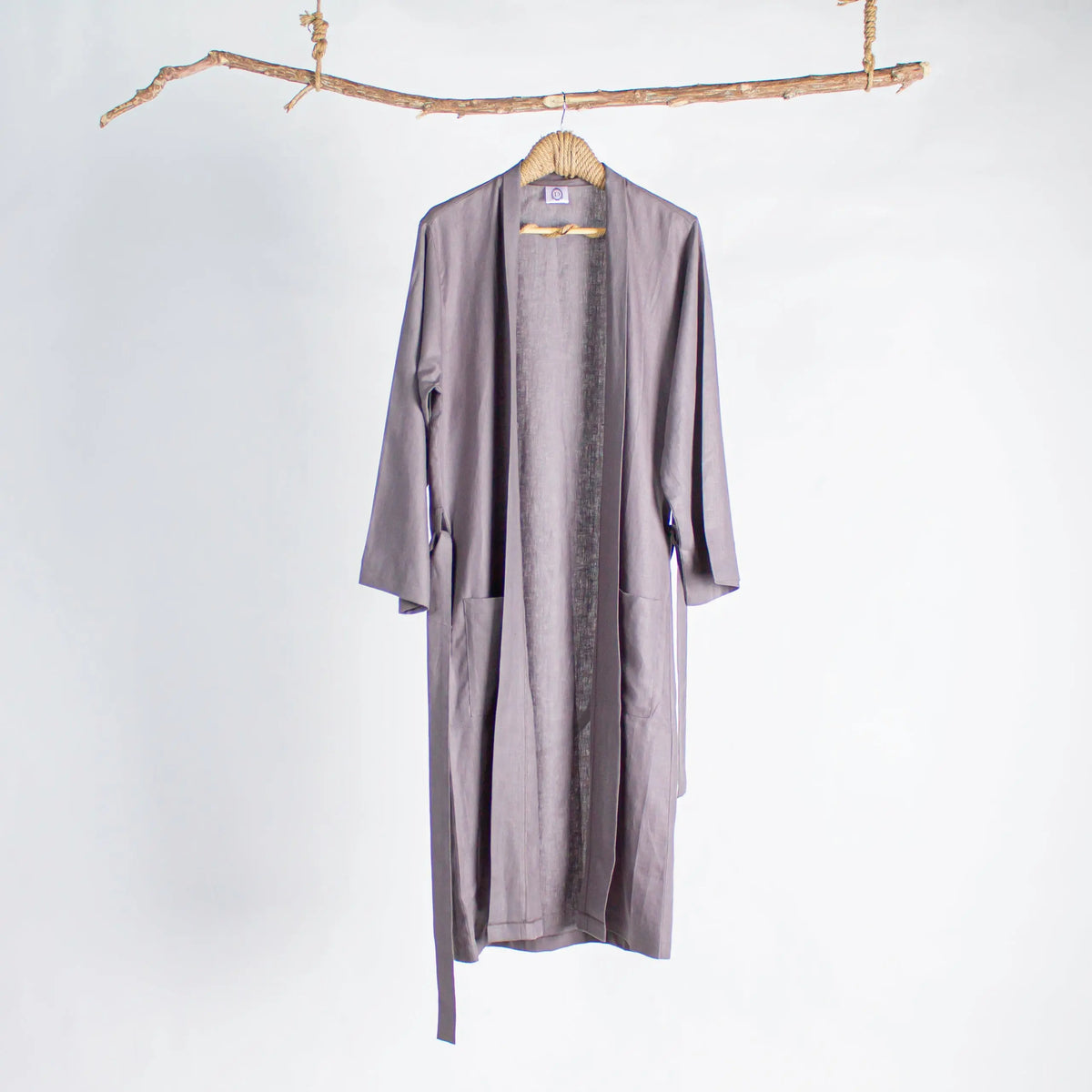 Robe Linen Charcoal Black Long Dantell