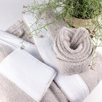 Load image into Gallery viewer, Grey Bathrobe White Linen Small
