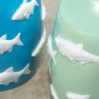 Load image into Gallery viewer, Fishes Stool Blue Designed Furniture Pieces 
