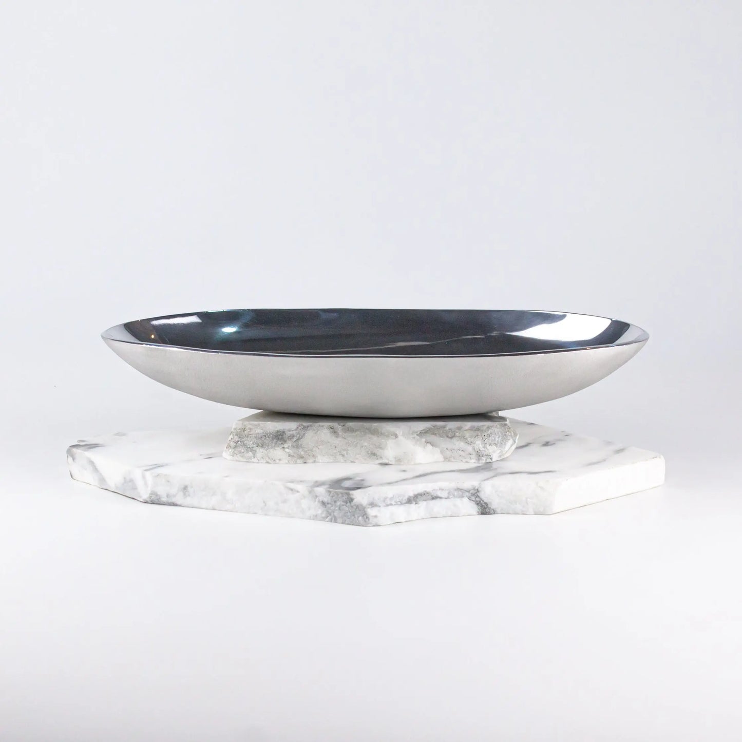 Bowl Shivling Matt and Shiny Silver Medium Devi