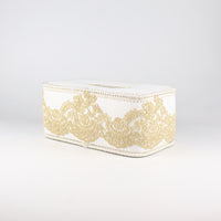 Load image into Gallery viewer, Tissue Box Long White with Gold Lace
