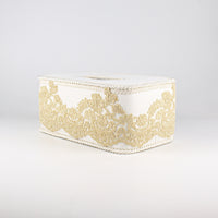 Load image into Gallery viewer, Tissue Box Long White with Gold Lace
