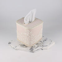 Load image into Gallery viewer, Tissue Box Square Pink with White Lace
