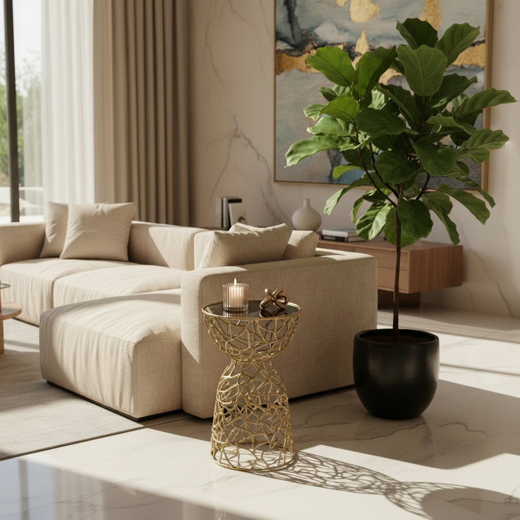 Cocktail Table Twig with Black Glass Devi