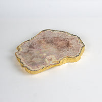 Load image into Gallery viewer, Agate Slab Uneven Pink With Gold Plating
