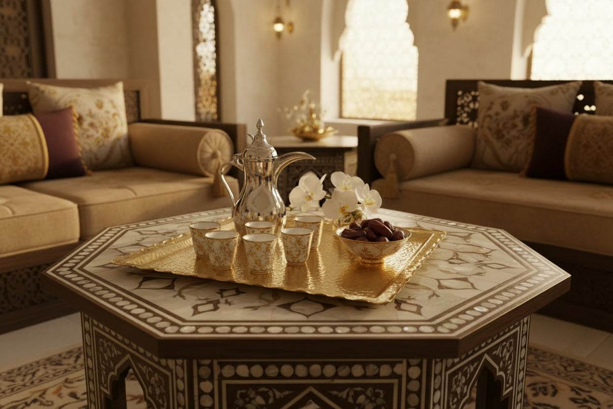 Brass zigzag tray with hammered design and gold color, featuring zig zag edges. Size: L 46 x W 48 x H 1.7 cm. Elegant brass decor piece.