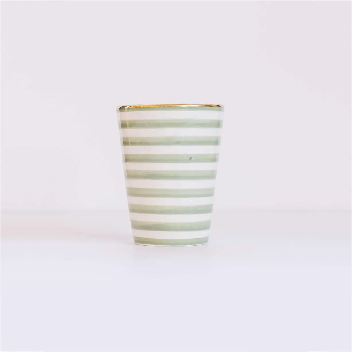 Striped Almond Green Gold Ceramic Cup - Pieces SA