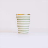 Load image into Gallery viewer, Striped Almond Green Gold Ceramic Cup
