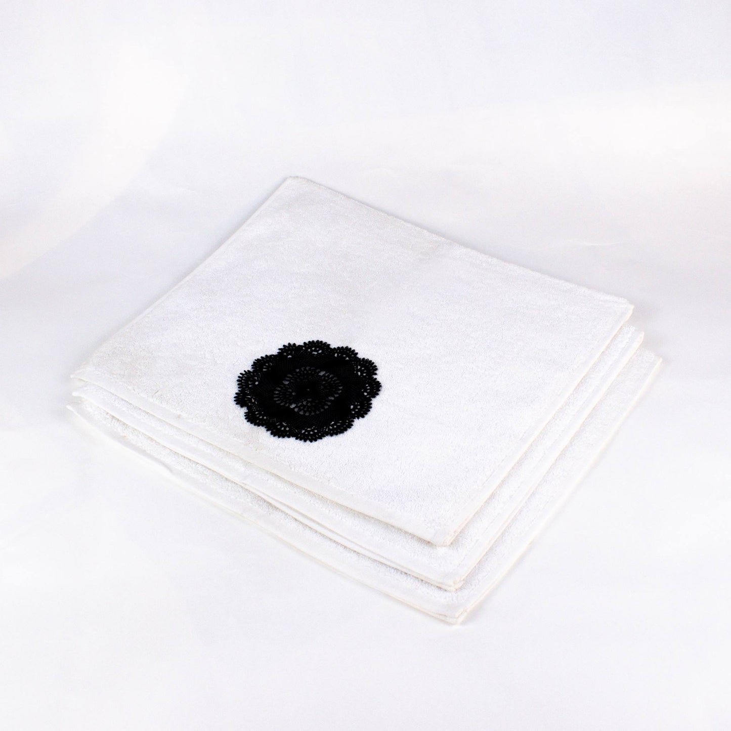 Face Towel White Black Lace Set of 3