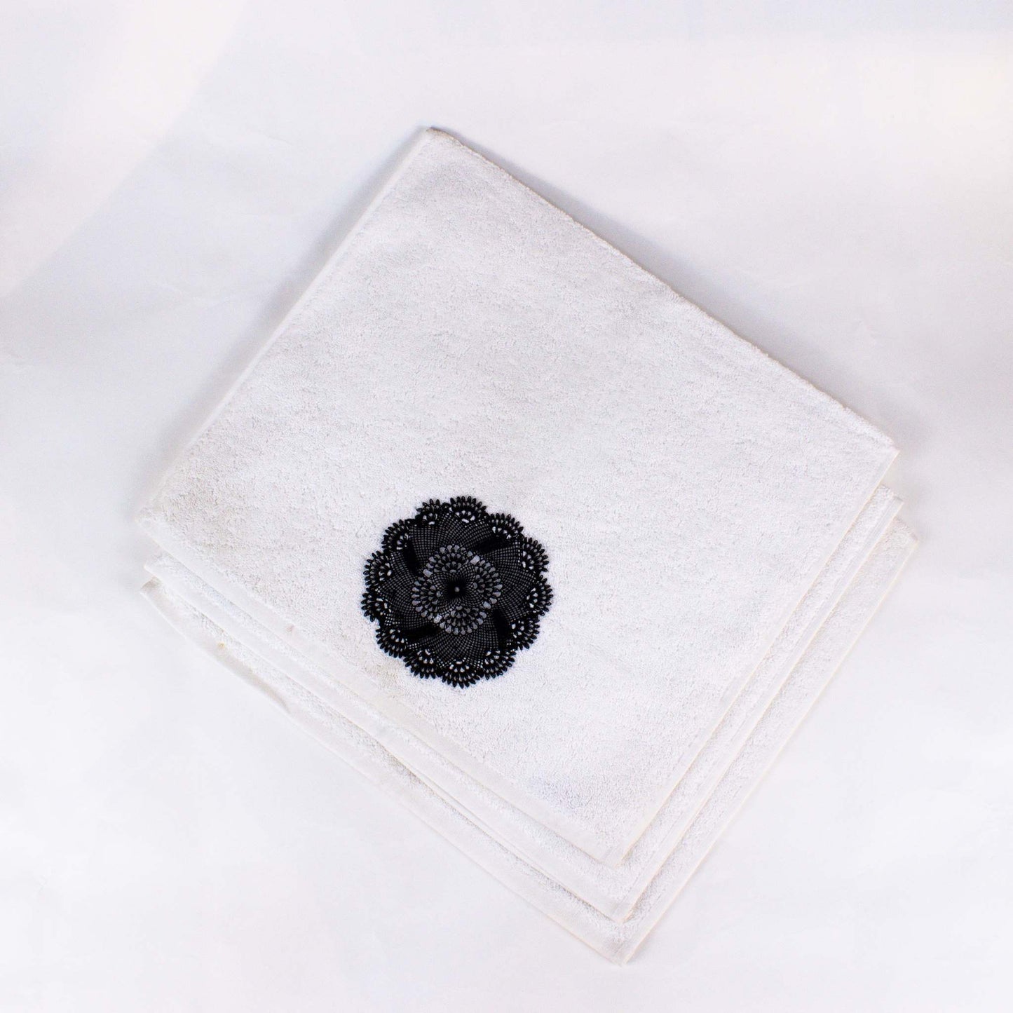 Face Towel White Black Lace Set of 3