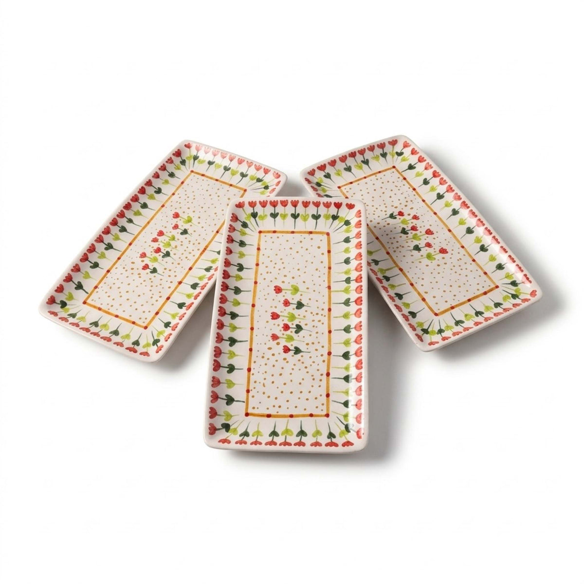 Red Roses Rectangular Platter Set of 3