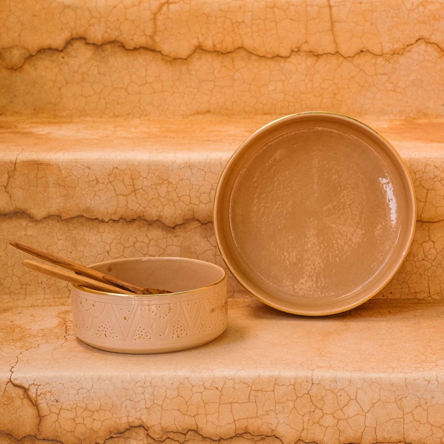 Straight Sided Gold Impression Ceramic Serving Plate