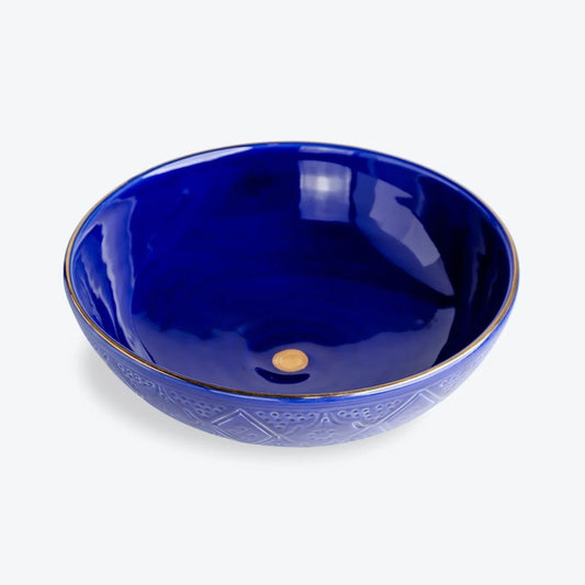 Salad Ceramic Bowl Gold Impression Majorelle Blue