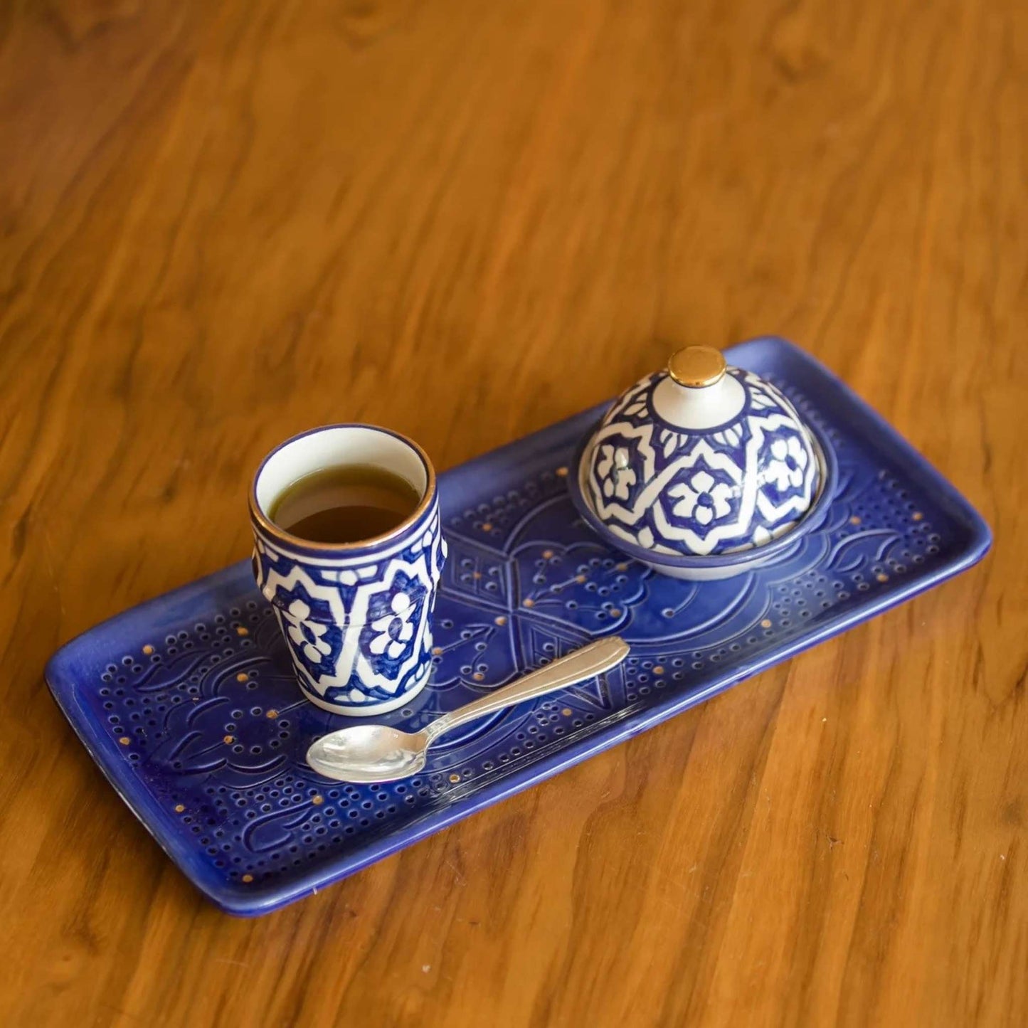 Long Cake Ceramic Tray Impression Gold