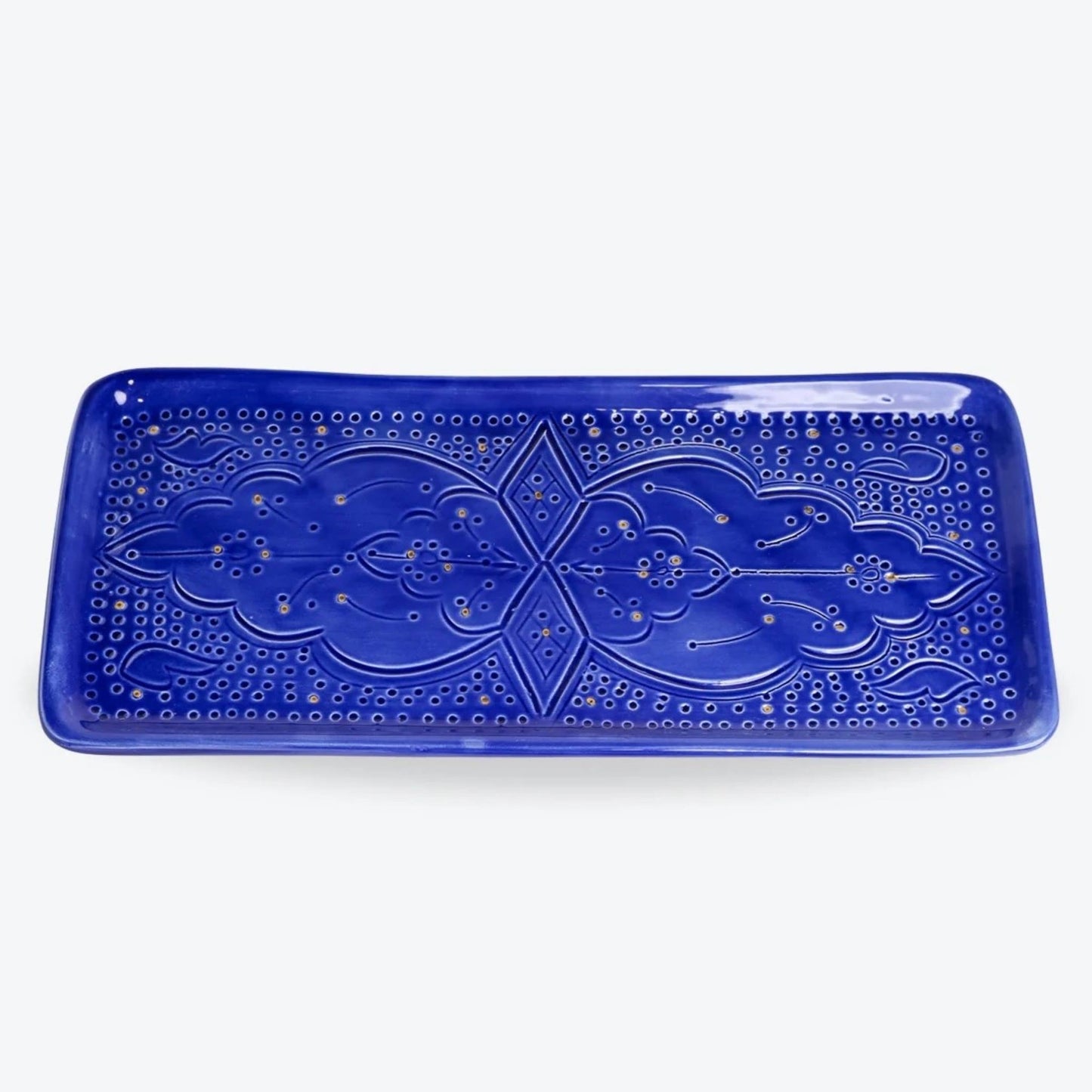 Long Cake Ceramic Tray Impression Gold