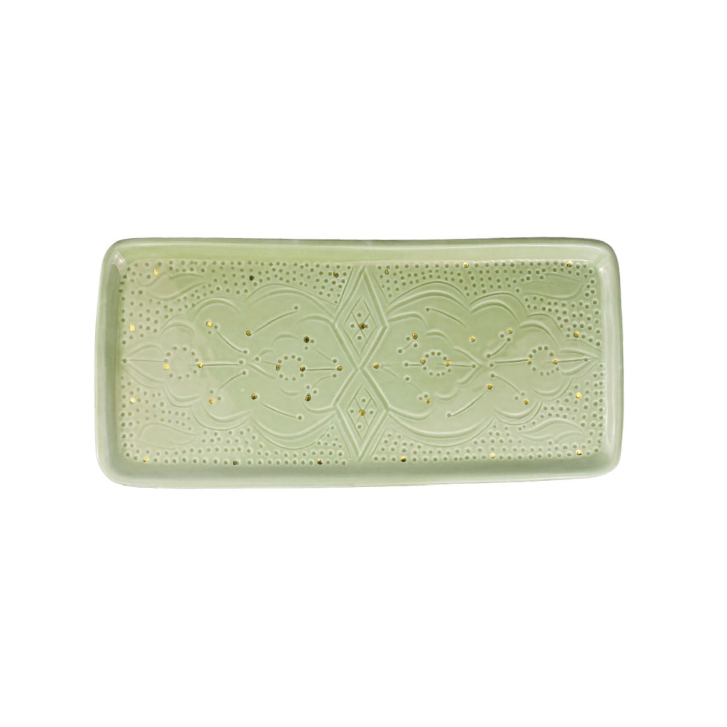 Long Cake Ceramic Tray Impression Gold