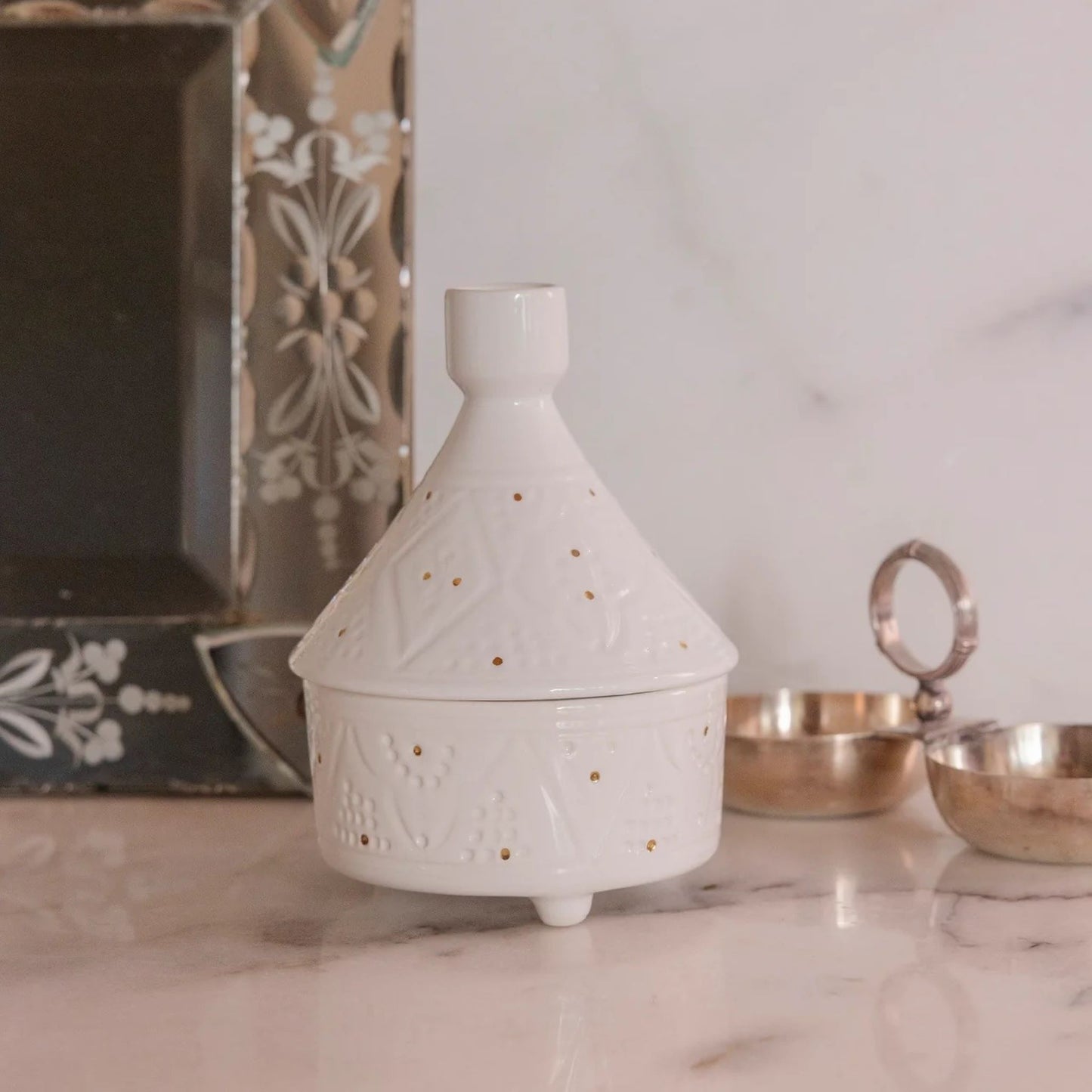 Medium Tajine Box Impression Gold Ceramic