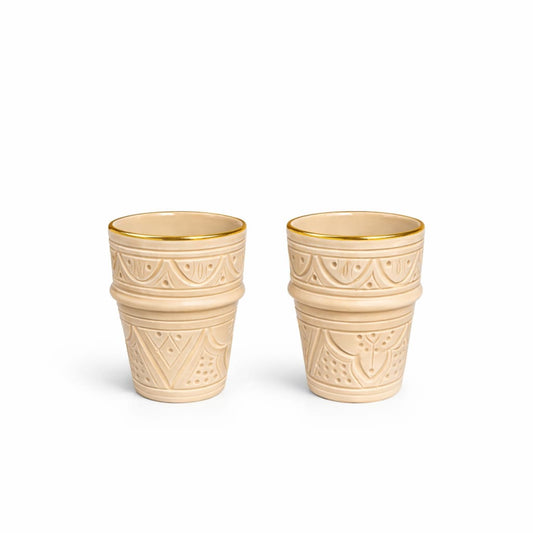 Medium Ceramic Beldi Cup Impression Gold Set of 2