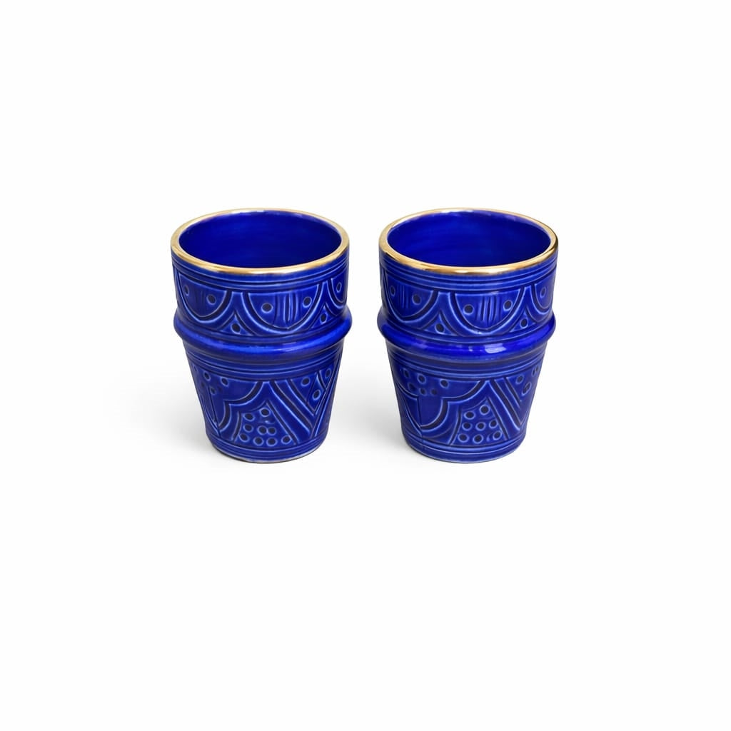 Medium Ceramic Beldi Cup Impression Gold Set of 2