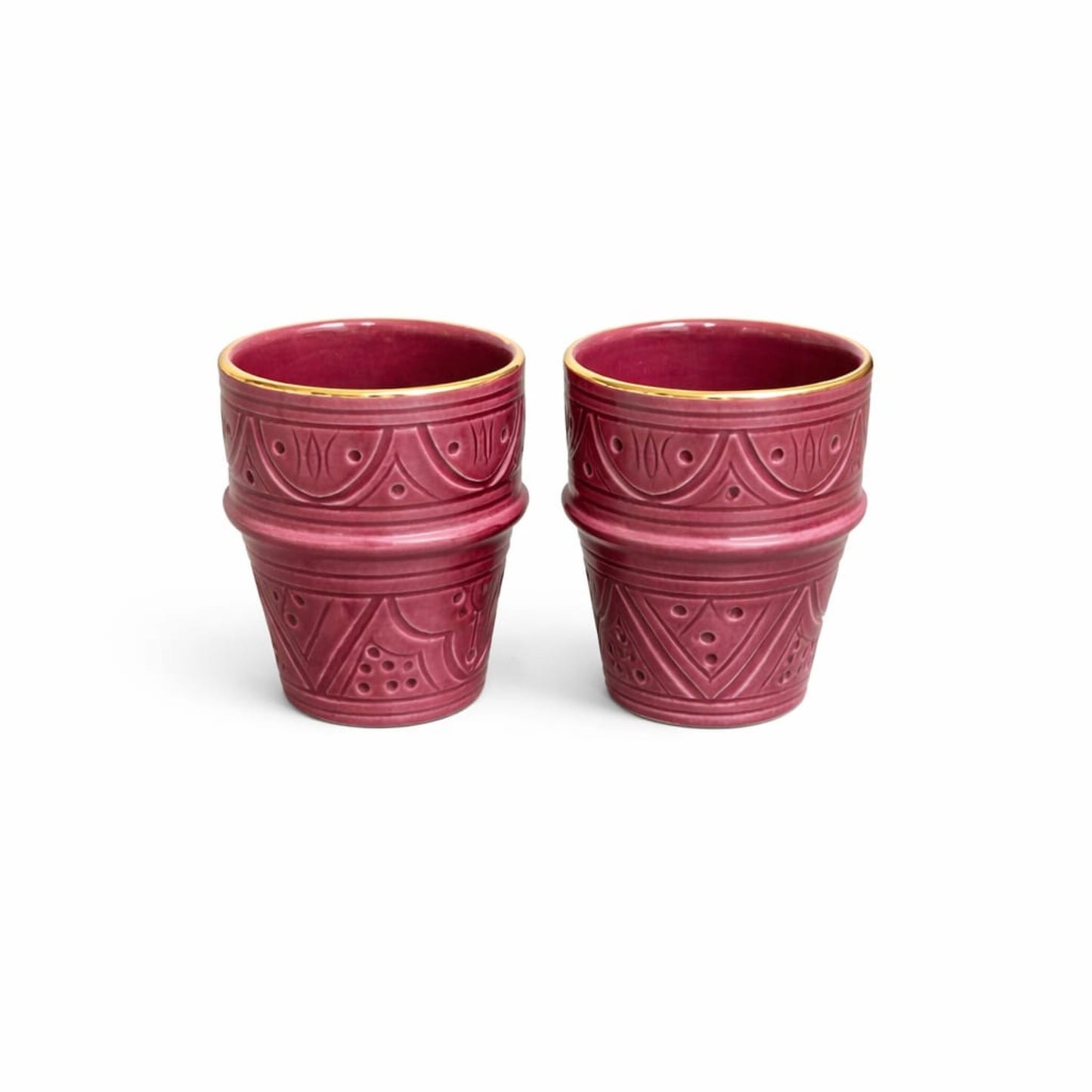 Medium Ceramic Beldi Cup Impression Gold Set of 2