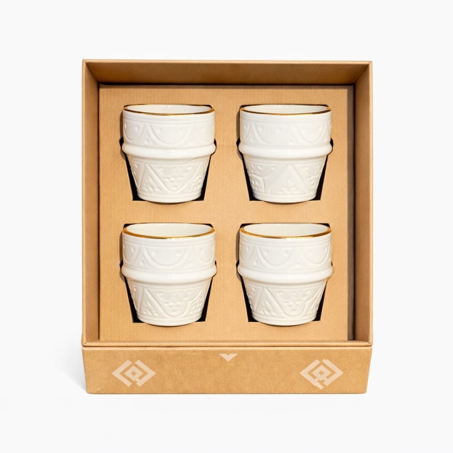 Box Of 4 Espresso Cups White Gold Impression