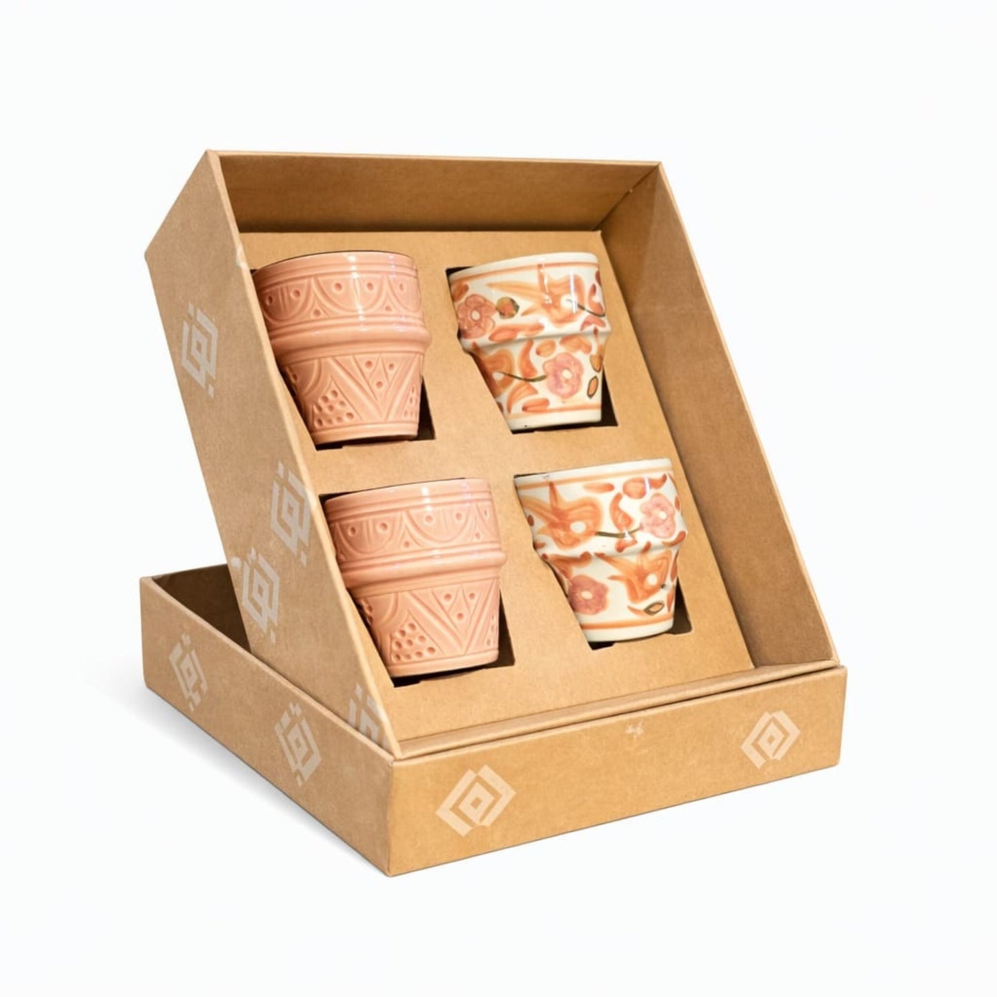Box of 4 Espresso Cups Blush Gold Ceramic